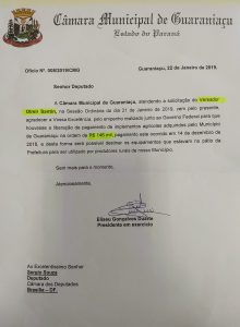 oficio guaraniacu sergio souza 220x300 - Vereador de Guaraniaçu agradece recurso trabalhado por Sérgio Souza